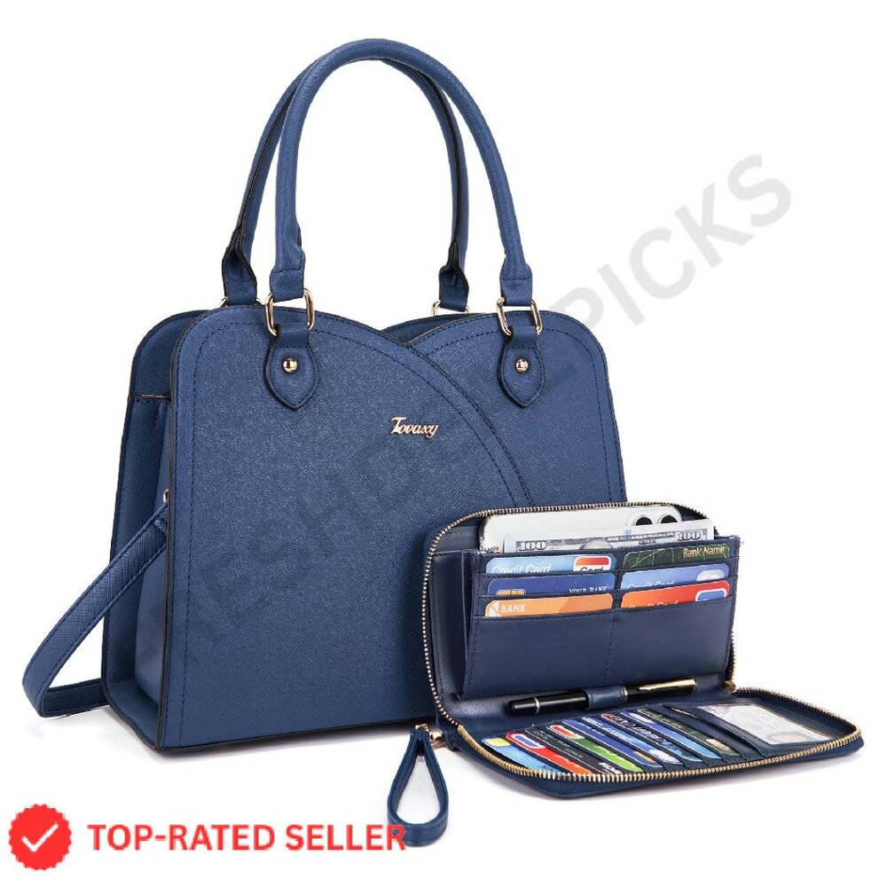 Synthetic Leather Satchel Tote Bag Set Elegant Structured Top Handle Adjustable